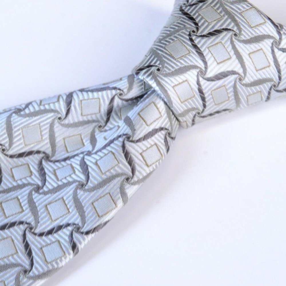 Ertu Silver Geometric Silk Tie Made in Japan